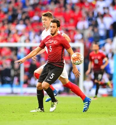 Friendly National football Match between England and Turkey at Etihad Stadium in Manchester , England on May 22, 2016. Final Score: England 2 - Turkey 1 Pictured: Gary Cahill of England and Hakan Calhanoglu (L) of Turkey. 