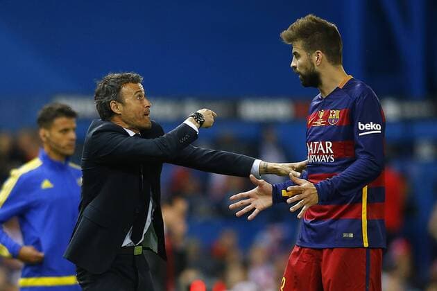 FC Barcelona Barca s coach Luis Enrique Martinez and Gerard Pique during Spanish Kings Cup Final match. May 22,2016.  (20160522114)