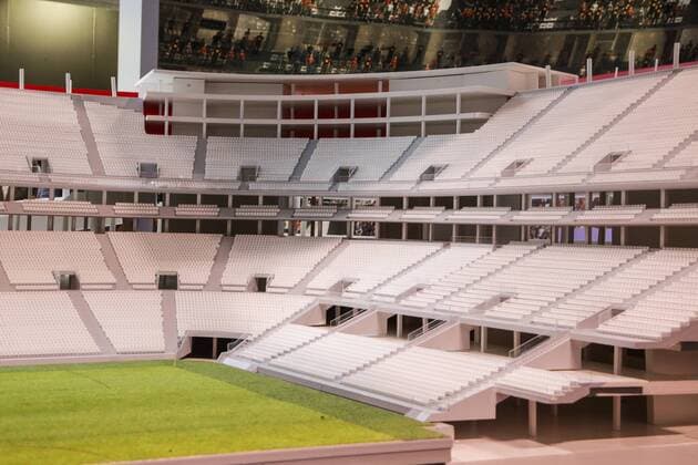 EURO 2020, Modell-Präsentation Eurostadium in Brüssel Illustration picture shows a maquette of the Eurostadium stadium, Wednesday 25 May 2016 in Brussels. The Eurostadium is a proposed soccer stadium which would host games of the Belgian national team Nationalteam and possibly the opening match of the 2020 European Championships. THIERRYxROGE  x04858461x