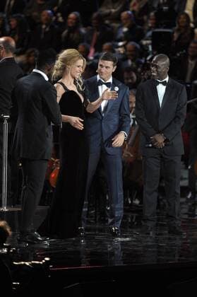 Milan Concert Bocelli & Zanetti Night Pictured: Michelle Hunziker, Javier Zanetti, Samuel Eto o, Clarence Seedorf  xAlbertoxTerenghix