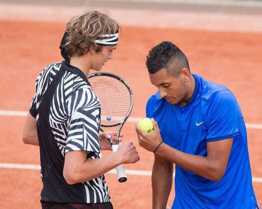 Alexander Zverev und Nick Kyrgios, Doppel Tennis - French Open 2016 - Grand Slam ITF ATP Tennis Herren WTA Tennis Damen - Roland Garros - Paris - - France - 26 May 2016.