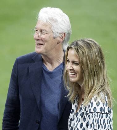 American actor Richard Gere and his girlfriend Alejandra Silva with Real Madrid s players during Champions League 2015 2016 training session. May 27,2016.  (20160527118)