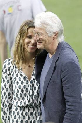 American actor Richard Gere and his girlfriend Alejandra Silva with Real Madrid s players during Champions League 2015 2016 training session. May 27,2016.  (20160527127)