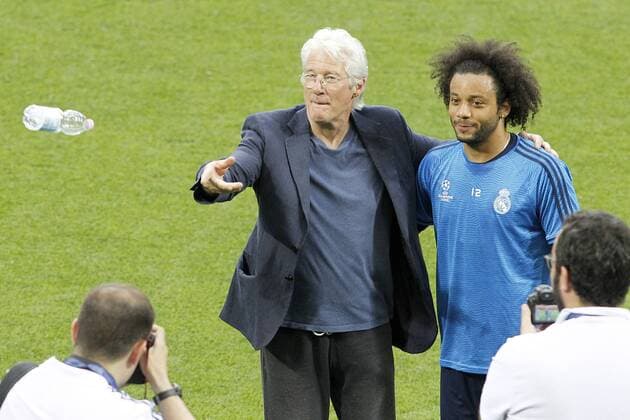 American actor Richard Gere with Real Madrid s player Marcelo Vieira during Champions League 2015 2016 training session. May 27,2016.  (20160527146)