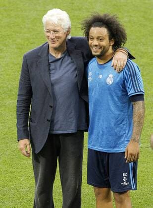 American actor Richard Gere with Real Madrid s player Marcelo Vieira during Champions League 2015 2016 training session. May 27,2016.  (20160527149)
