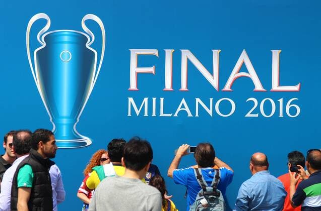 Bilder des Tages - SPORT SOCCER - CL final, Madrid vs Atletico MILANO,ITALY,28.MAY.16 - SOCCER - UEFA Champions League, final, Real Madrid CF vs Atletico Madrid. Image shows an advertising banner. GEPAxpictures xCh.xKelemen