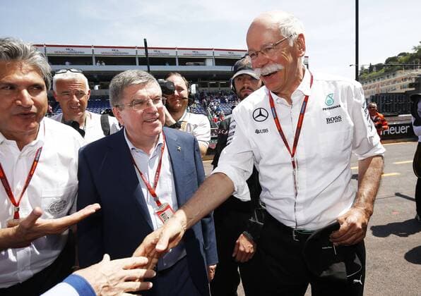 Motorsports: FIA Formula One World Championship WM Weltmeisterschaft 2016, Grand Prix of Monaco, Thomas Bach (GER, IOC President), Dr. Dieter Zetsche (Chairman of the Board of Management of Daimler AG, Head of Mercedes-Benz Cars), xHOCHxZWEIx