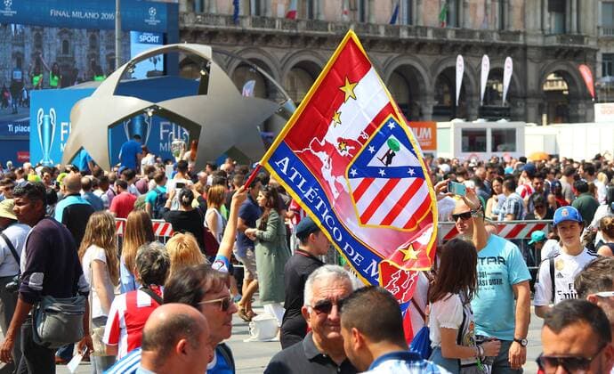 SOCCER - CL final, Madrid vs Atletico MILANO,ITALY,28.MAY.16 - SOCCER - UEFA Champions League, final, Real Madrid CF vs Atletico Madrid. Image shows a flag. GEPAxpictures xCh.xKelemen