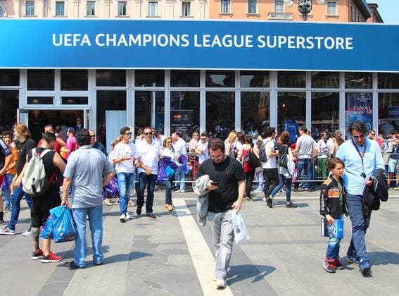SOCCER - CL final, Madrid vs Atletico MILANO,ITALY,28.MAY.16 - SOCCER - UEFA Champions League, final, Real Madrid CF vs Atletico Madrid. Image shows a store. GEPAxpictures xCh.xKelemen
