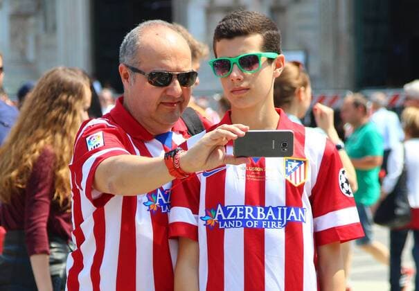 SOCCER - CL final, Madrid vs Atletico MILANO,ITALY,28.MAY.16 - SOCCER - UEFA Champions League, final, Real Madrid CF vs Atletico Madrid. Image shows fans of Atletico. GEPAxpictures xCh.xKelemen
