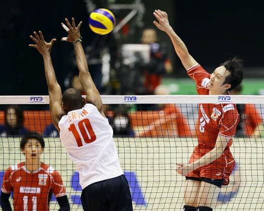 Japan starts Rio qualifiers with win over Venezuela Masahiro Yanagida (R) of Japan spikes the ball in the first set of a match against Venezuela at Tokyo Metropolitan Gymnasium on May 28, 2016. Japan won 3-1 as the Rio de Janeiro Olympic qualifiers began the same day. 