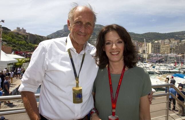 Monaco, Monte Carlo - May 28, 2016: FIA Formula One World Championship WM Weltmeisterschaft with Hans Joachim Stuck and Sky TV Host Tanja Bauer Monaco F1 Grand Prix
