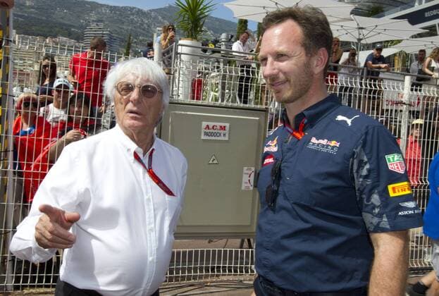 Monaco, Monte Carlo - May 28, 2016: FIA Formula One World Championship WM Weltmeisterschaft with F1 Boss Bernie Ecclestone and Christian Horner (Red Bull Racing) Monaco F1 Grand Prix