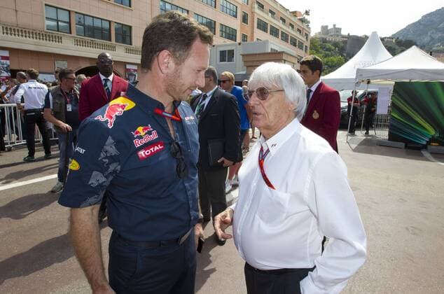 Monaco, Monte Carlo - May 28, 2016: FIA Formula One World Championship WM Weltmeisterschaft with F1 Boss Bernie Ecclestone and Christian Horner (Red Bull Racing) Monaco F1 Grand Prix