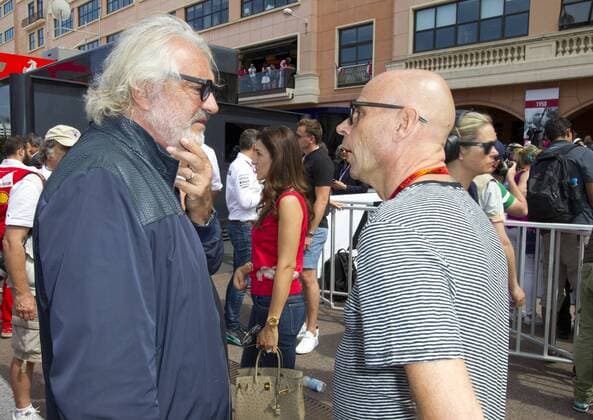 Monaco, Monte Carlo - May 28, 2016: FIA Formula One World Championship WM Weltmeisterschaft with Flavio Briatore and Guy Laliberte (Cirque du Soleil) Monaco F1 Grand Prix