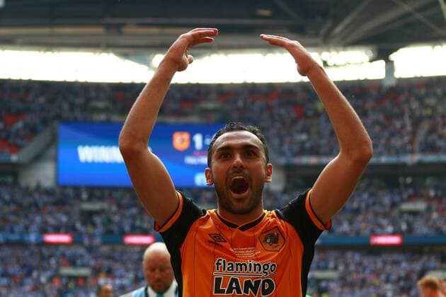 Championship Play-Off Final - Hull City v Sheffield Wednesday . . London, UK . . 28.05.2016 Ahmed Elmohamady (HC) celebrates victory at the end of the game. 