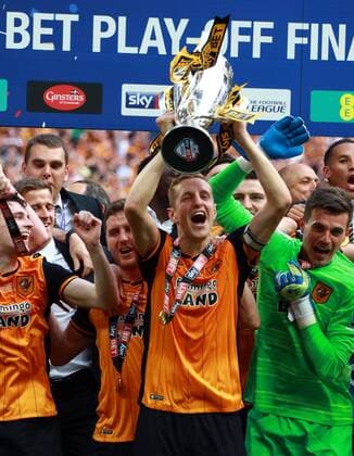 Championship Play-Off Final - Hull City v Sheffield Wednesday . . London, UK . . 28.05.2016 Michael Dawson (HC) and Eldin Jakupovic (HC) celebrate with the trophy at the end of the game. 