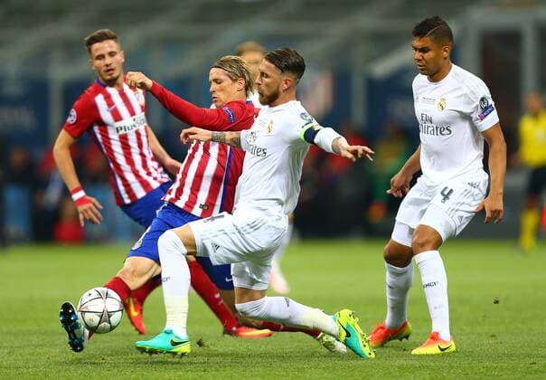 SOCCER - CL final, Madrid vs Atletico MILANO,ITALY,28.MAY.16 - SOCCER - UEFA Champions League, final, Real Madrid CF vs Atletico Madrid. Image shows Fernando Torres (Atletico), Sergio Ramos and Casemiro (Madrid). GEPAxpictures xCh.xKelemen