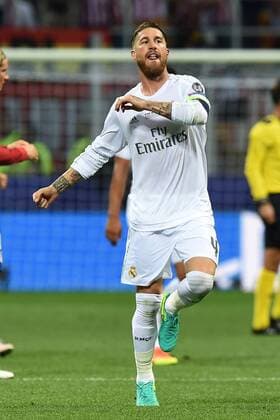 Fußball Champions League Finale Real Madrid - Atletico Madrid am 28.05.2016 im Giuseppe-Meazza-Stadion in Mailand Torjubel zum 1:0 durch Sergio Ramos ( Real Madrid ) xRx