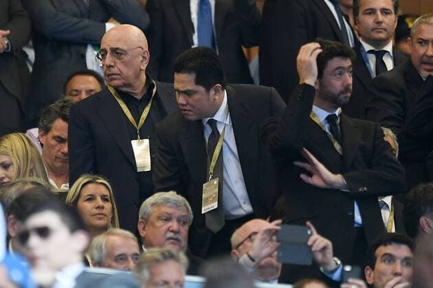 Mg Milano 28 05 2016 - finale Champions League Real Madrid-Atletico Madrid: Adriano Galliani-Erick Thohir-Andrea Agnelli 