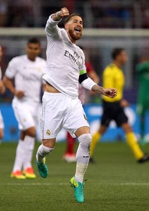28.05.2016, Fussball Champions-League Finale 2016, Real Madrid - Atletico Madrid, im Guiseppe Meazza Stadion in Mailand (Italien). Torjubel Sergio Ramos (Real Madrid) zum 1:0. 