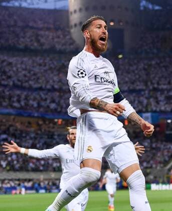 FUSSBALL CHAMPIONS LEAGUE FINALE SAISON 2015 2016 Real Madrid - Atletico Madrid 28.05.2016 Sergio Ramos (Real Madrid) bejubelt seinen Treffer zum 1:0 