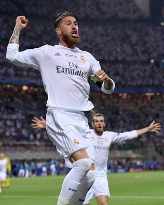 FUSSBALL CHAMPIONS LEAGUE FINALE SAISON 2015 2016 Real Madrid - Atletico Madrid 28.05.2016 Sergio Ramos (Real Madrid) bejubelt seinen Treffer zum 1:0 
