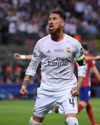 FUSSBALL CHAMPIONS LEAGUE FINALE SAISON 2015 2016 Real Madrid - Atletico Madrid 28.05.2016 Sergio Ramos (Real Madrid) bejubelt seinen Treffer zum 1:0 