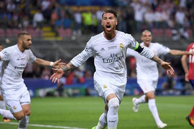 FUSSBALL CHAMPIONS LEAGUE FINALE SAISON 2015 2016 Real Madrid - Atletico Madrid 28.05.2016 Sergio Ramos (Real Madrid) bejubelt seinen Treffer zum 1:0 