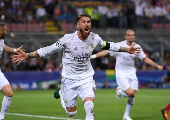 FUSSBALL CHAMPIONS LEAGUE FINALE SAISON 2015 2016 Real Madrid - Atletico Madrid 28.05.2016 Sergio Ramos (Real Madrid) bejubelt seinen Treffer zum 1:0 