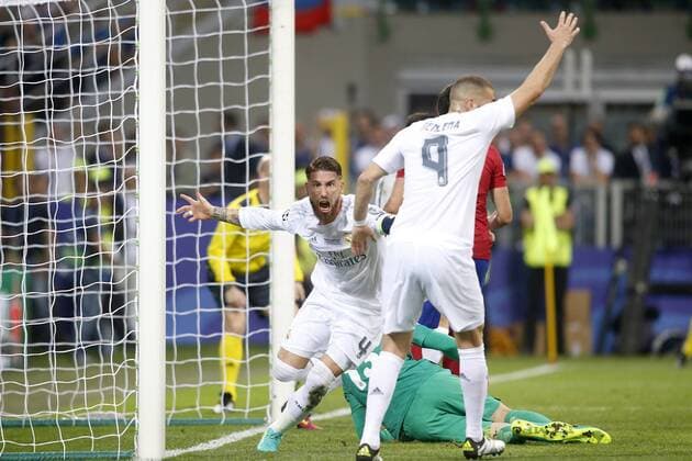 Real Madrid s Sergio Ramos celebrates goal during UEFA Champions League 2015 2016 Final match.May 28,2016.  (2016052812)