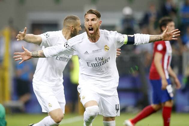 Real Madrid s Sergio Ramos celebrates goal during UEFA Champions League 2015 2016 Final match.May 28,2016.  (2016052814)