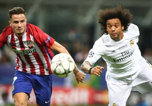 SOCCER - CL final, Madrid vs Atletico MILANO,ITALY,28.MAY.16 - SOCCER - UEFA Champions League, final, Real Madrid CF vs Atletico Madrid. Image shows Saul Niguez (Atletico) and Marcelo (Madrid). GEPAxpictures xCh.xKelemen