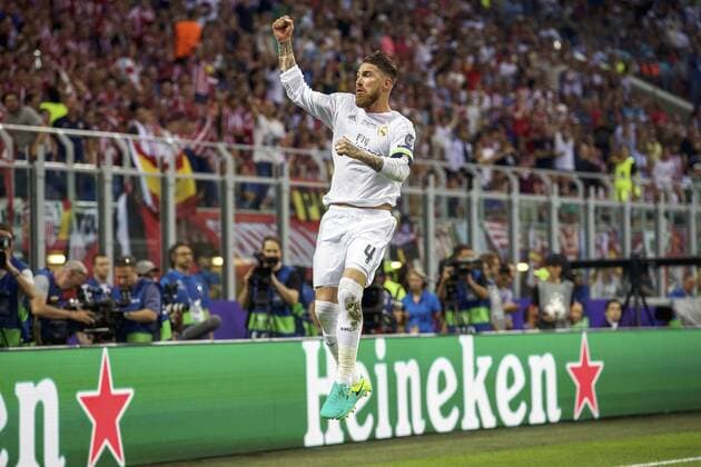 Sergio Ramos of Real Madrid during the UEFA Champions League final match between Real Madrid and Atletico Madrid on May 28, 2016 at the Giuseppe Meazza San Siro stadium in Milan, Italy. Real Madrid v Atletico Madrid UEFA Champions League final 2015 2016 xVIxxIVx 5566475