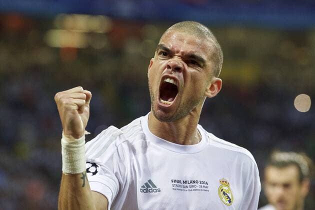 Pepe of Real Madrid during the UEFA Champions League final match between Real Madrid and Atletico Madrid on May 28, 2016 at the Giuseppe Meazza San Siro stadium in Milan, Italy. Real Madrid v Atletico Madrid UEFA Champions League final 2015 2016 xVIxxIVx 5566476