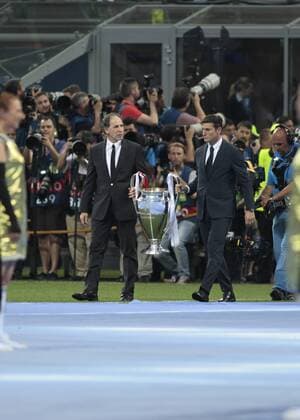 May 28, 2016 - Milan, Italy - Franco Baresi, Javier Zanetti - The trophy before the Champions League final between Real Madrid CF and Club Atletico de Madrid at the Giuseppe Meazza Stafium of Milan on may 28, 2016 in Milan, Italy. Real Madrid v Club Atletico de Madrid - UEFA Champions League Final  - ZUMAn230