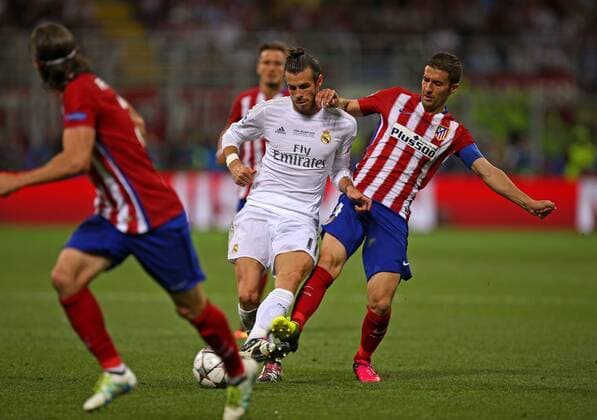 28.05.2016, Fussball Champions-League Finale 2016, Real Madrid - Atletico Madrid, im Guiseppe Meazza Stadion in Mailand (Italien). v.li: ma11 gegen Gabi (Atletico Madrid). 