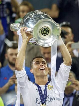 Cristiano Ronaldo of Real Madrid with Champions League trophy, Coupe des clubs Champions Europeeens during the UEFA Champions League final match between Real Madrid and Atletico Madrid on May 28, 2016 at the Giuseppe Meazza San Siro stadium in Milan, Italy. Real Madrid v Atletico Madrid UEFA Champions League final 2015 2016 xVIxxIVx 5567875