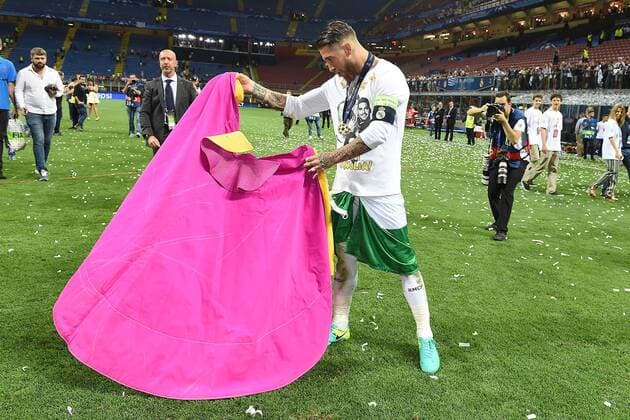 Fußball Champions League Finale Real Madrid - Atletico Madrid am 28.05.2016 im Giuseppe-Meazza-Stadion in Mailand Sergio Ramos ( Real Madrid ) xRx