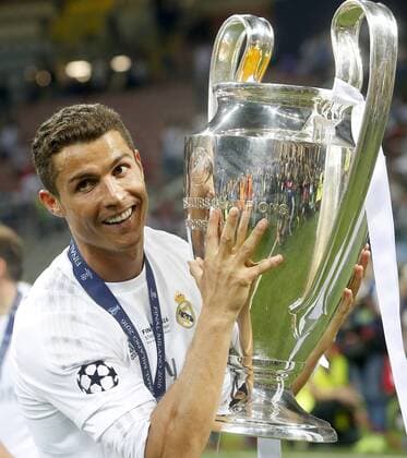 Real Madrid s Cristiano Ronaldo celebrates the victory in the UEFA Champions League 2015 2016 Final match.May 28,2016.  (2016052849)