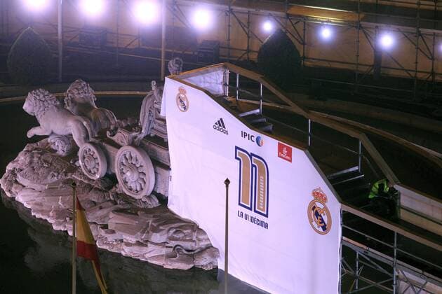 The Madrilenian Cibeles fountain, Spain, 28 May 2016, is ready for the celebrations after Real Madrid won the final match of the UEFA Champions League before Atletico de Madrid at San Siro stadium in Milan, Italy. REAL MADRID S SUPPORTERS CELEBRATE THE VICTORY IN CIBELES !ACHTUNG: NUR REDAKTIONELLE NUTZUNG!  ESP005 20160529-636000814821466163