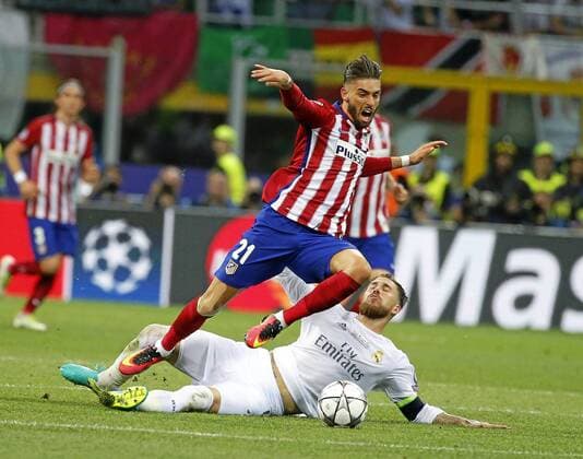 Champions League final between Real Madrid and Atletico at San Siro. In this picture, Carrasco and Sergio Ramos. xRAFAxCASALx 