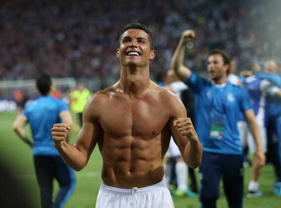 Cristiano Ronaldo of Real Madrid celebrates with the fans during the UEFA Champions League final at the Giuseppe Meazza Stadium, Milan, Italy. Photo credit should read: David Klein Sportimage EDITORIAL USE ONLY. No use with unauthorised audio, video, data, fixture lists, club league logos or live services. Online in-match use limited to 120 images, no video emulation. No use in betting, games or single club league player publications.