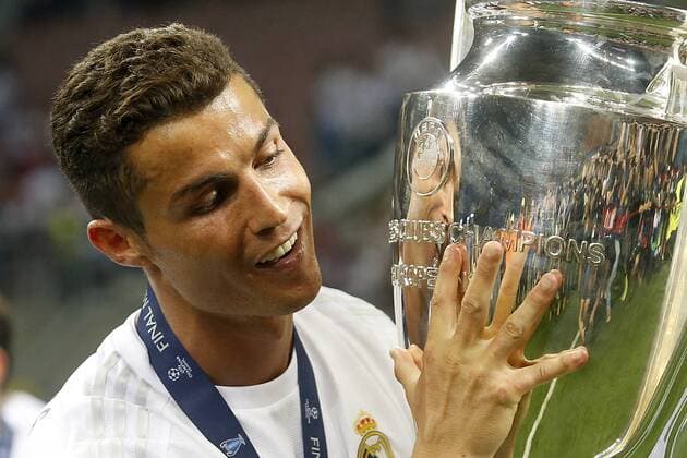 Real Madrid s Cristiano Ronaldo celebrates the victory in the UEFA Champions League 2015 2016 Final match.May 28,2016.  (20160528201)