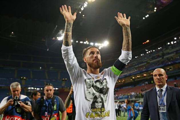 28.05.2016, Fussball Champions-League Finale 2016, Real Madrid - Atletico Madrid, im Guiseppe Meazza Stadion in Mailand (Italien). Sergio Ramos (Real Madrid) jubelt. 