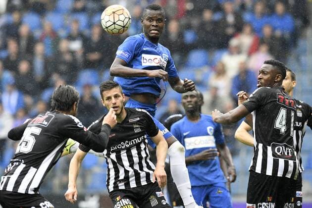 Genk s Mwbana Ally Samatta pictured in action during the Jupiler Pro League match between RC Genk and Charleroi, in Genk, on Sunday 29 May 2016, return leg match for European barrage in the Belgian soccer championship. YORICKxJANSENS  x04861114x