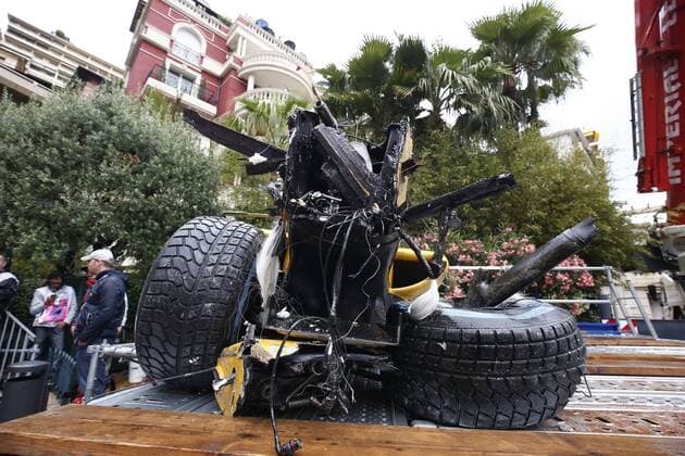 Formel 1, GP von Monaco, Unfall Jolyon Palmer Motorsports: FIA Formula One World Championship WM Weltmeisterschaft 2016, Grand Prix of Monaco, car of 30 Jolyon Palmer (GBR, Renault Formula 1 Team) after crash xHOCHxZWEIx