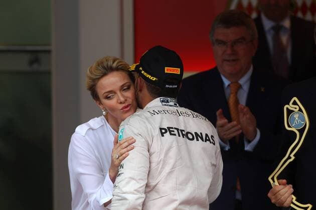 Formel 1, Lewis Hamilton gewinnt GP von Monaco Monaco Grand Prix, Monte Carlo 25 - 29 May 2016 29.05.2016 - Race, CharlÃ¨ne Wittstock and Lewis Hamilton (GBR) Mercedes AMG F1 W07 Hybrid race winner 