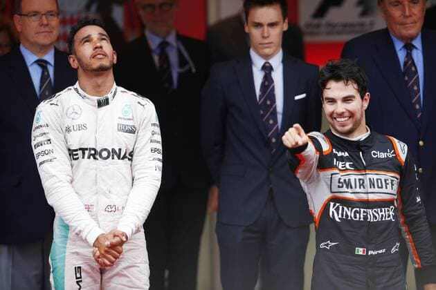 Formel 1, Lewis Hamilton gewinnt GP von Monaco Motorsports: FIA Formula One World Championship WM Weltmeisterschaft 2016, Grand Prix of Monaco, 44 Lewis Hamilton (GBR, Mercedes AMG Petronas Formula One Team), 11 Sergio Perez (MEX, Sahara Force India F1 Team), xHOCHxZWEIx