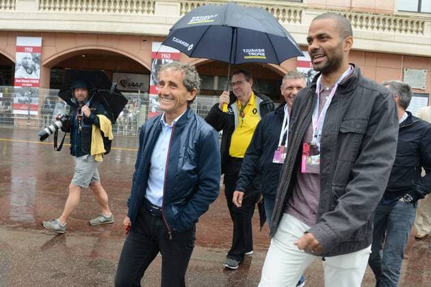 Monaco, celebrities and riders arrive at the circuit for the F1 Grand Prix of Monte-Carlo in the picture: Tony Parker, Alain Prost  xManuelexMangiarottix
